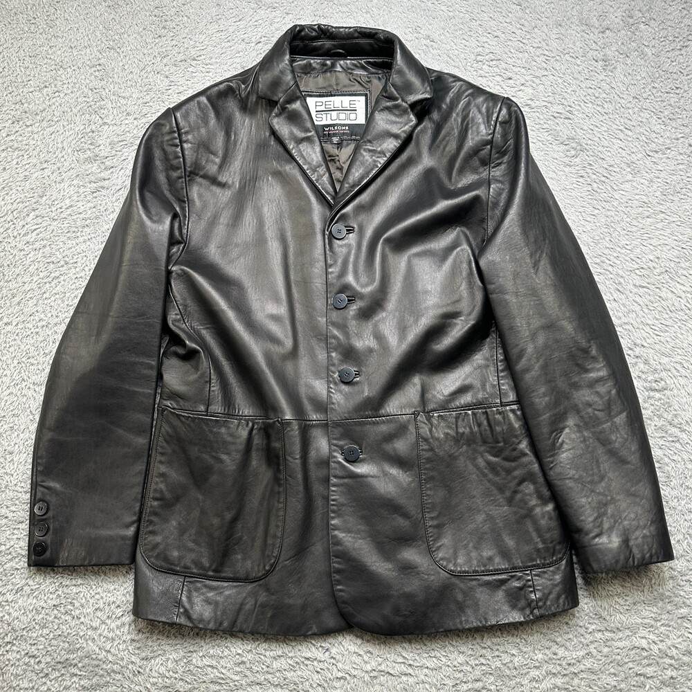 Pelle Studio Leather Jacket Mens XL Black Notch Lapel 3-Button Wilson